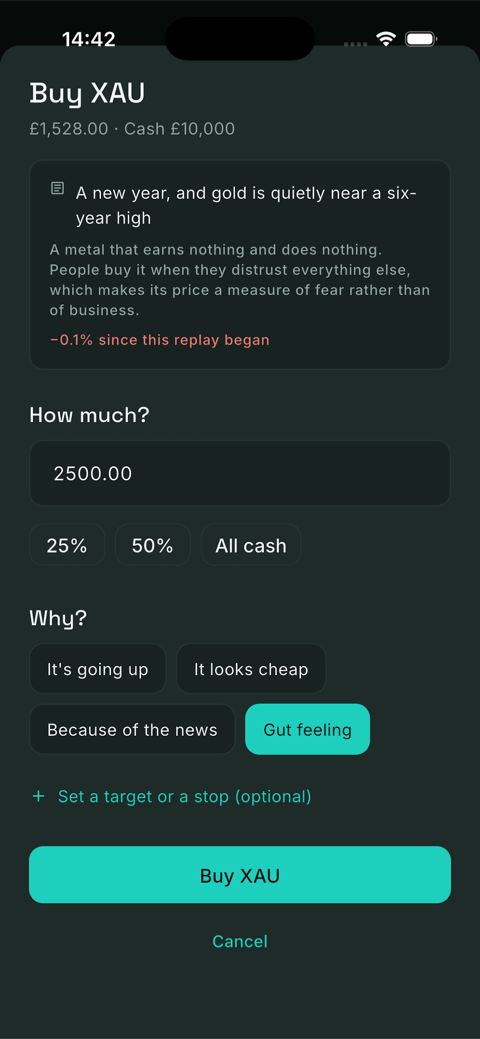 The trade ticket, asking the reason for a trade